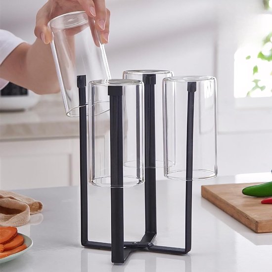 Vouwbare metalen flessenhouder voor het drogen van babyflessen en Sodastream flessen - Tropische flessenrek voor de keuken (Zwart)