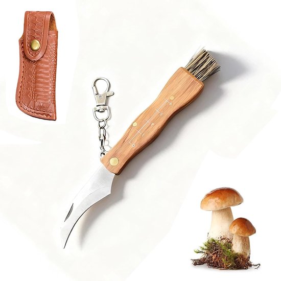 Vouwmes voor Paddenstoelen, Opvouwbaar Mes met Leren Etui, Ideaal voor Kamperen, Buitenactiviteiten en Survival