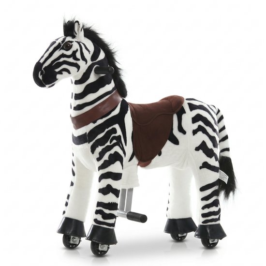 VROOOMY Mechanisch Speelgoedpaard 4 tot 6 jaar – Rijpaard met Realistische Galoppeerbeweging & Zachte Vacht – Speelgoed Zebra met Stuurfunctie & Antislip Wielen – Zonder Batterijen