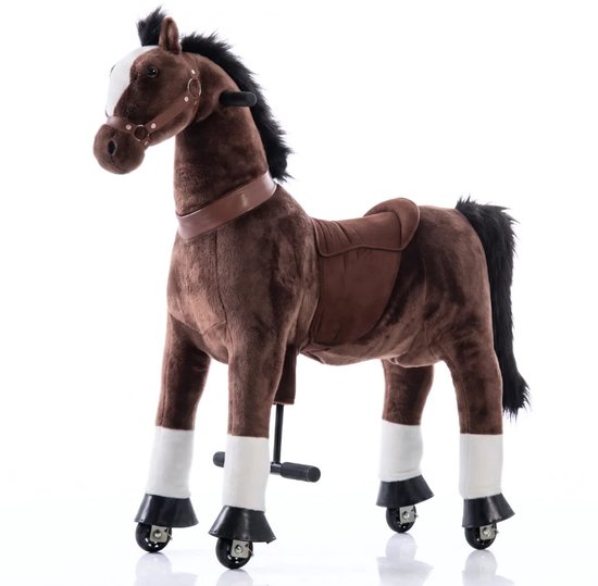 VROOOMY Mechanisch Speelgoedpaard 6 tot 9 jaar – Rijpaard met Realistische Galoppeerbeweging & Zachte Vacht – Speelgoed Paard met Stuurfunctie & Antislip Wielen – Zonder Batterijen – Donkerbruin van Merkloos