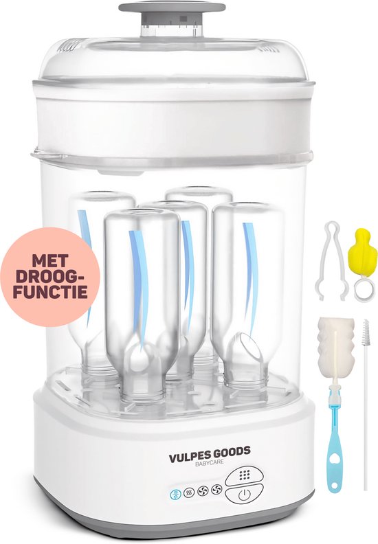 Vulpes Goods® BabyCare - 5-in-1 Flessen Sterilisator Elektrisch - Stoomsterilisator met Droogfunctie - Fles Sterilisator PRO - Incl. Schoonmaakset van Vulpes Goods®