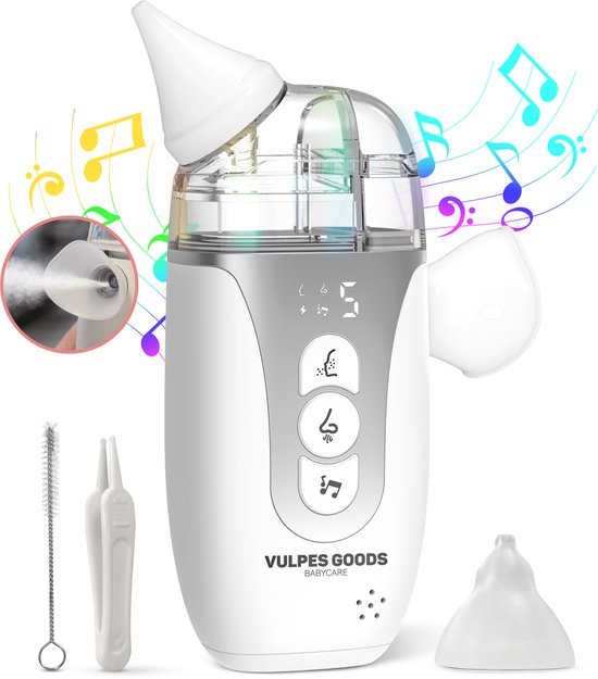 Vulpes Goods® Babycare - Baby Neusreiniger 2-in-1 - Baby Neusreiniger Elektrisch met Ultrasone Vernevelaar - 65kPa Zuigkracht & 5 standen - Neusdouche - Snoetenpoetser - Neuszuiger - Lichtgewicht & Muziek - Grote Batterij - USB-C van Merkloos