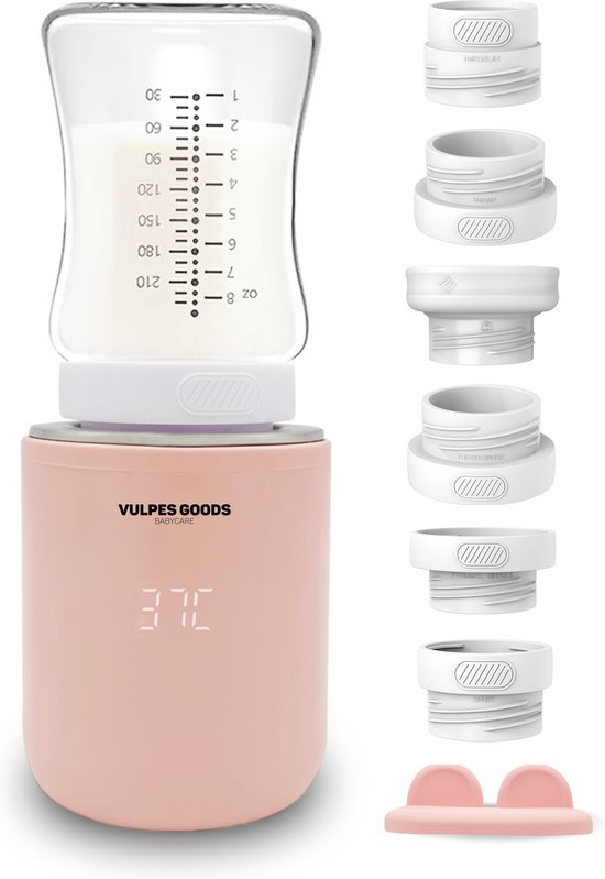 Vulpes Goods® BabyCare - Flessenwarmer Onderweg Pro - Draagbare Baby Flessenwarmer - Intelligente Flesverwarmer - 4 Temperatuurniveaus - Draadloos - Inclusief 6 Adapters - USB Oplaadbaar - 8.800 mAh - Roze van Vulpes Goods®