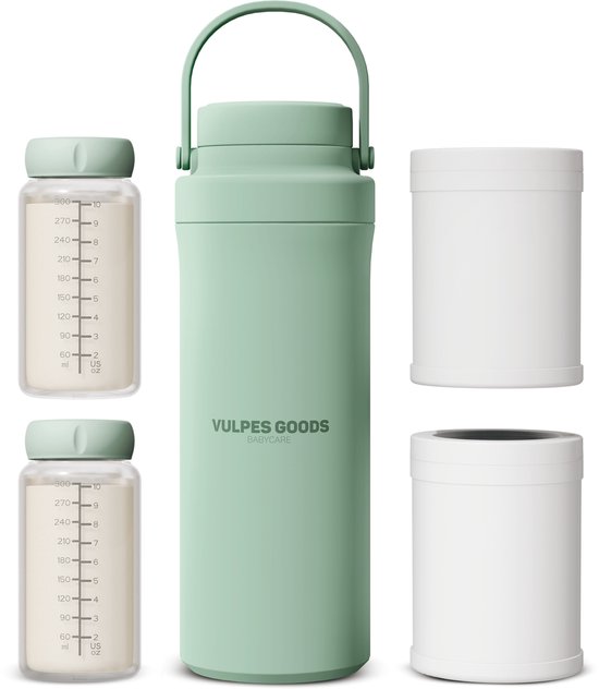 Vulpes Goods® BabyCare - Melkkoeler voor Onderweg - Draagbare Moedermelkkoeler - RVS Fles 750ml + 2x 300ml BPA-vrije Flesjes – Tot 24u Koeling – Draagbare Moedermelk Koeler – Zonder Stroom of IJs – Compact & Lekvrij van Vulpes Goods®