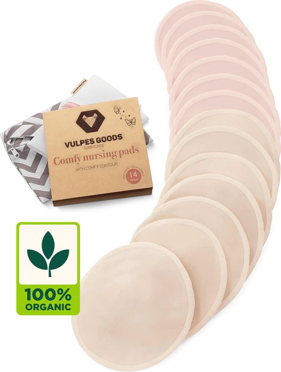 Vulpes Goods® BabyCare - Wasbare Zoogcompressen - 100% Organisch - 14 Stuks - Cup B t/m D - Wasbaar - Natuurlijk - Milieuvriendelijk - Incl. Waszak en Opbergetui van Vulpes Goods®