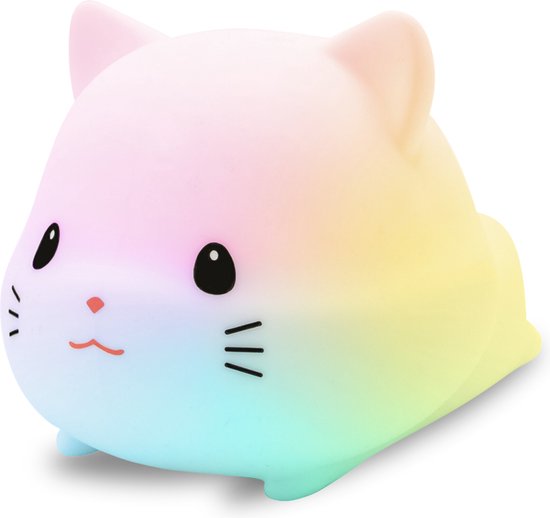 Vulpes Goods® Nachtlampje Kinderen - LED Licht & 8 Kleuren – Nachtlampje Babykamer – Poes – USB-Oplaadbaar – Dimmer – Timer – Draadloos - Kindvriendelijk van Vulpes Goods®