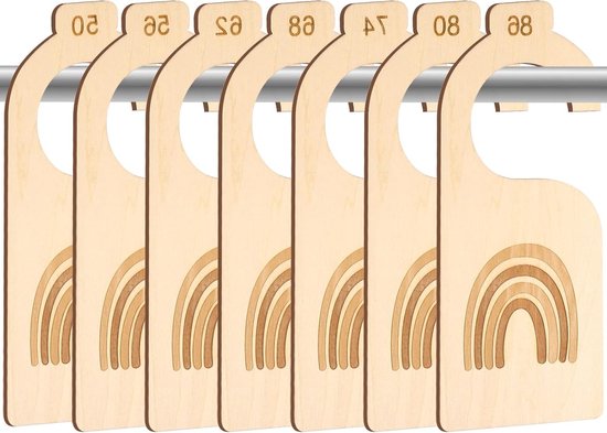 VVGoods - Houten kledingvak voor baby's in regenboogdesign, 7 stuks, maten 50 tot 86, veilig en duurzaam organiseren en scheiden van babykleding.