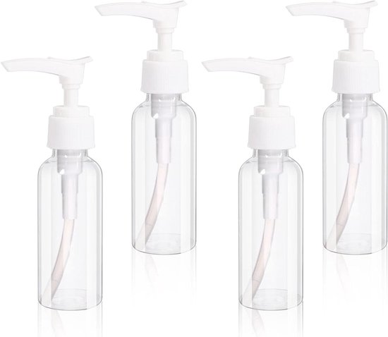 VVGoods - Set van 4 transparante reis navulbare flessen 50 ml - Kunststof pompfles voor cosmetica, lotion, shampoo - Luchtreis flessen - Vloeibare zeep