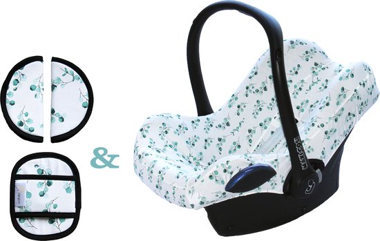 Wallabiezzz Beschermhoes en Gordelbeschermer - Set voor Maxi-Cosi Pebble Cabriofix Citi en Meer - Baby Cadeau - Eucalyptus van Wallabiezzz