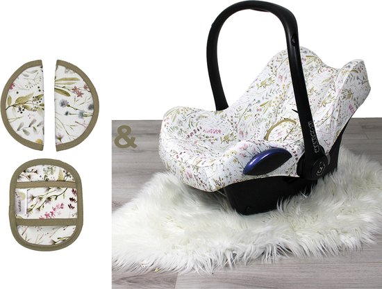 Wallabiezzz Beschermhoes met Gordelbeschermer - Set - Geschikt voor Maxi-Cosi Pebble Cabriofix Citi en meer - Baby Cadeau - Bloemen van Wallabiezzz