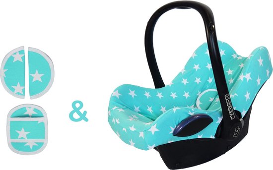Wallabiezzz Maxi Cosi Hoes en Gordelbeschermer Set - Universeel - Pebble, Cabriofix, Citi, Rock - Autostoel Baby - Mintgroen van Wallabiezzz