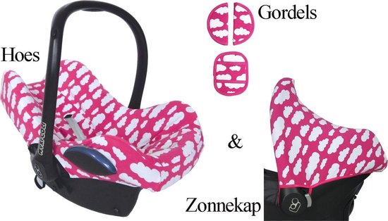 Wallabiezzz Maxi Cosi Hoes, Zonnekap en Gordelbeschermers - Autostoel Baby - Cadeau Set - Roze van Wallabiezzz