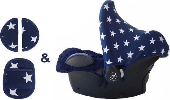 Wallabiezzz Maxi Cosi Zonnekap en Gordelhoes Baby - Donkerblauw Sterren - Kraam cadeau van Wallabiezzz