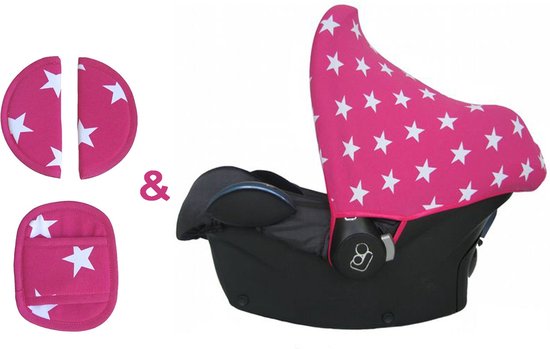 Wallabiezzz Maxi Cosi Zonnekap en Gordelhoes Baby - Donkerroze Sterren - Kraam cadeau van Wallabiezzz