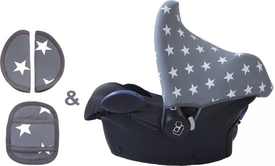 Wallabiezzz Maxi Cosi Zonnekap en Gordelhoes Baby - Grijs Sterren - Kraam cadeau van Wallabiezzz