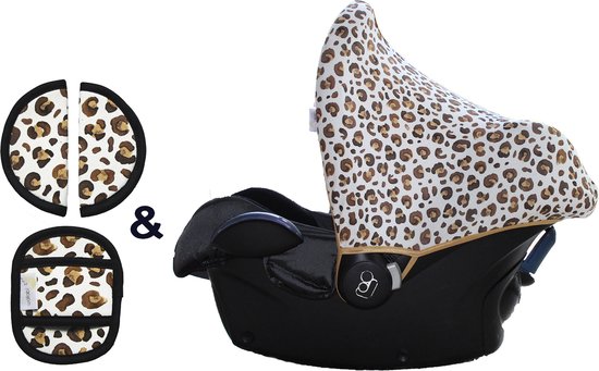 Wallabiezzz Maxi Cosi Zonnekap en Gordelhoes Baby - Panterprint Bruin - Kraam cadeau van Wallabiezzz