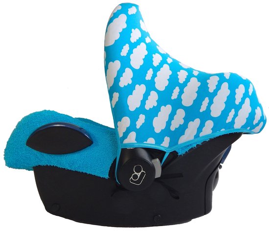 Wallabiezzz Zonnekap Maxi Cosi - Zonnescherm Kinderwagen - Autostoel Universeel - Aquablauw - Wolken van Wallabiezzz