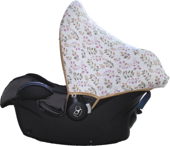 Wallabiezzz Zonnekap Maxi Cosi - Zonnescherm Kinderwagen - Universeel Autostoel - Roze - Bloemen van Wallabiezzz