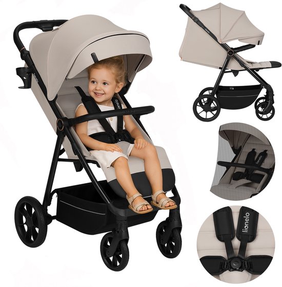 Wandelwagen & Buggy Premium - van 6 maanden 4 jaar (tot 22 kg) - 360° Zwenkwielen met Vering - Magnetische Gordel - XXL Zonnekap UPF50 - Verstelbare Rugleuning, Voetsteun & Duwbeugel - Grote Boodschappenmand - Stad & Terrein - Kinderwagen Lionelo Iva van Merkloos