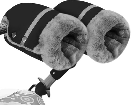 Wandelwagen Handwarmers - Mouw-handschoenen Kinderwagen - Winterse Wandelingen - Waterafstotend Fleece - 26 cm x 20 cm - Zwart