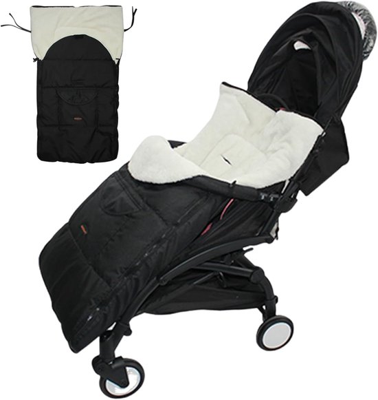Wandelwagen Voetenzak - Kinderwagen Slaapzak - Winterse Uitjes - Pluche Voering Rits - 93x43 cm - Zwart