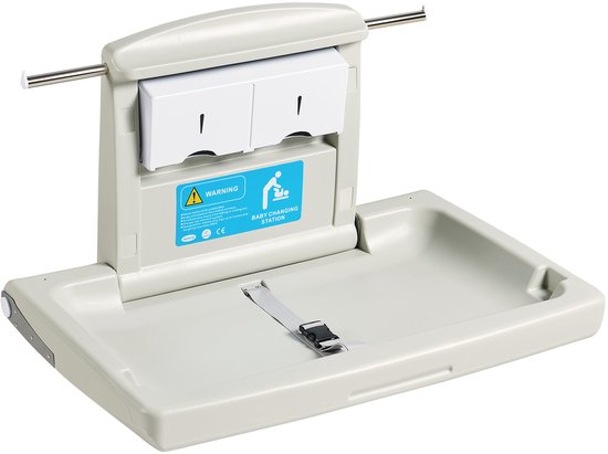 Wandgemonteerde Verschoontafel, Opvouwbare Verschoontafel met Veiligheidsgordels en Ophangstangen, Voor Commerciële Toiletten en Kinderdagverblijven van VEVOR