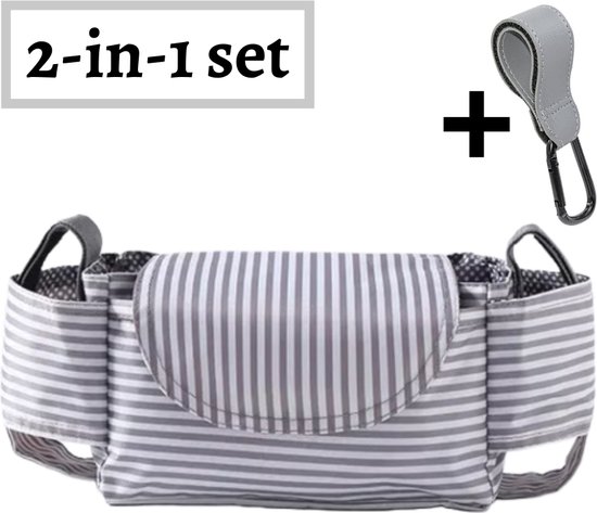 Wanties - Kinderwagen Tas + Tassenhaak 2-in-1 Set - Buggy / Stroller / Wandelwagen Organizer Kinderwagentas - Tassenhaak - Flessenhouder / Bekerhouder - Luiertas Accessoires van Wanties