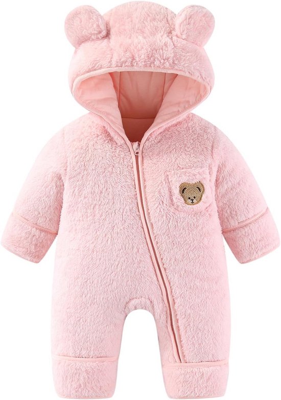 Warm Fleece Sneeuwpak met Beer Capuchon voor Baby en Peuter (0-12 Maanden)