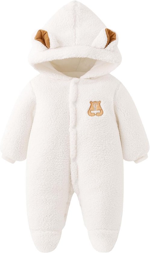 Warm Fleece Sneeuwpak voor Baby's - Rompertje met Capuchon en Voetjes - 0-18 Maanden