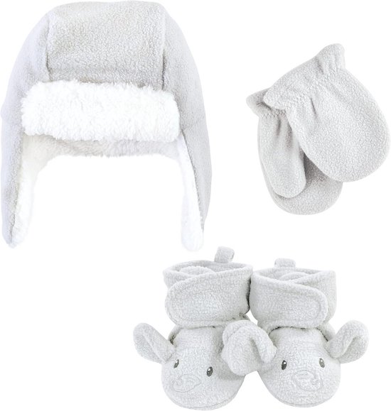 Warme Baby Set: Muts met Oorflappen, Wanten en Sokjes - Grijs Olifant van Merkloos