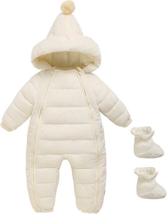 Warme Baby Sneeuwpak met Muts en Slofjes - Ski-overall voor Jongen en Meisje 0-24 Maanden