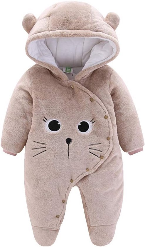 Warme Fleece Baby Overall met Capuchon voor Jongens en Meisjes - Zachte Winter Jumpsuit 0-12 Maanden