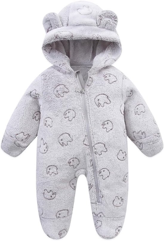 Warme Fleece Babypyjama Romper met Capuchon en Voetjes voor Pasgeboren Jongens en Meisjes (0-12 maanden)