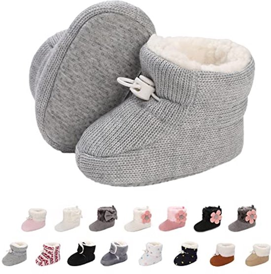 Warme fleece booties voor baby's, antislip winterschoenen voor 0-18 maanden, schattige verstelbare kruipschoenen van Merkloos