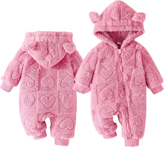 Warme Fleece Romper met Capuchon en Berenoren voor Baby's (0-18 Maanden) van Merkloos