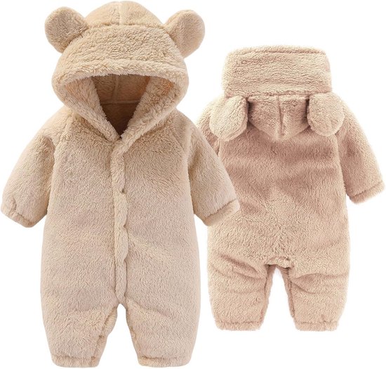 Warme Fleece Sneeuwpak met Capuchon voor Pasgeboren Baby Jongen Meisje 0-12 Maanden