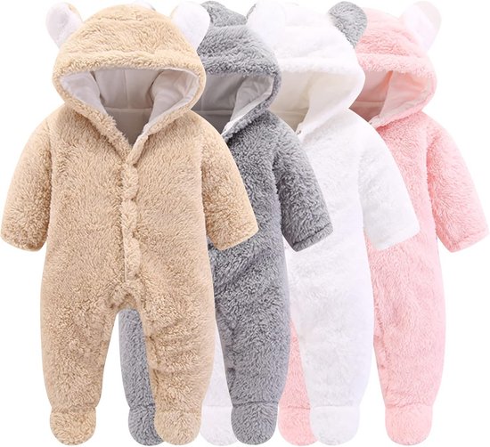 Warme Fleece Sneeuwpak met Capuchon voor Pasgeboren Baby