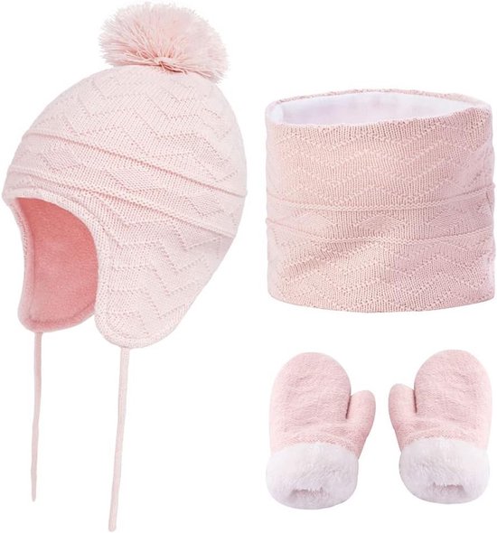 Warme Gebreide Baby Set: Muts, Sjaal en Handschoenen voor 1-3 Jaar