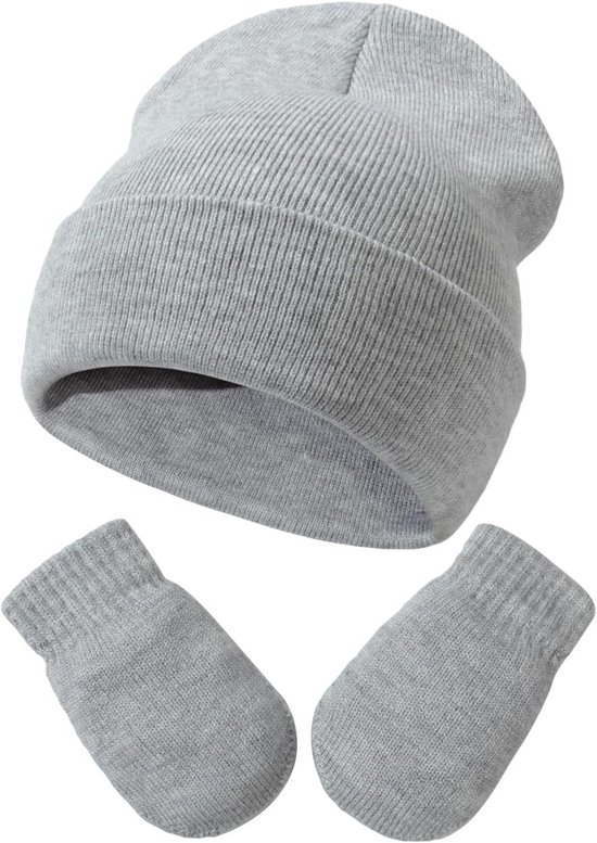 Warme Gebreide Muts en Wanten Set voor Baby en Peuter (3 Maanden - 5 Jaar) Unisex Winterset van Merkloos