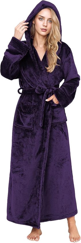 Warme Lange Badjas Dames: Winter Fluffy Badjas voor Vrouwen - Zachte Warm Kamerjas met Capuchon voor Thuis