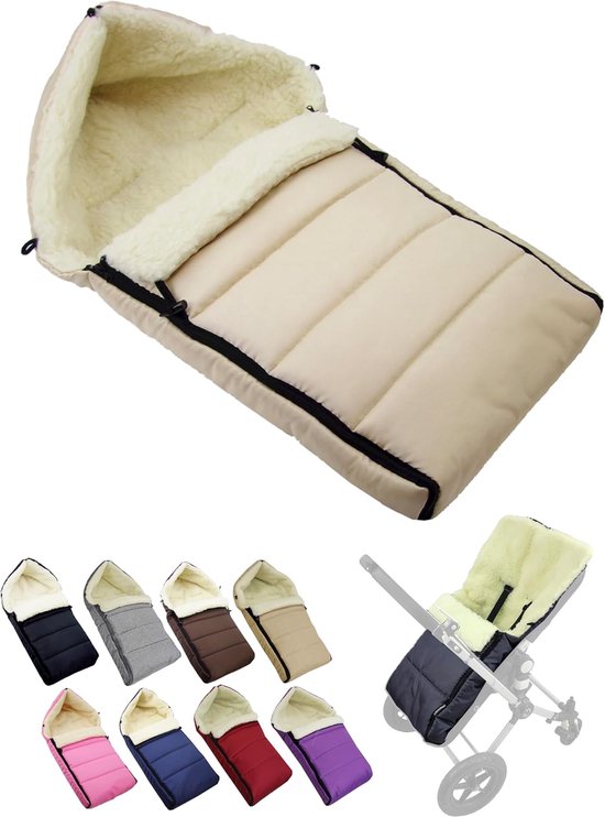 Warme Winter Voetenzak voor Kinderwagen en Buggy met Lamswol Voering - 90 cm Beige