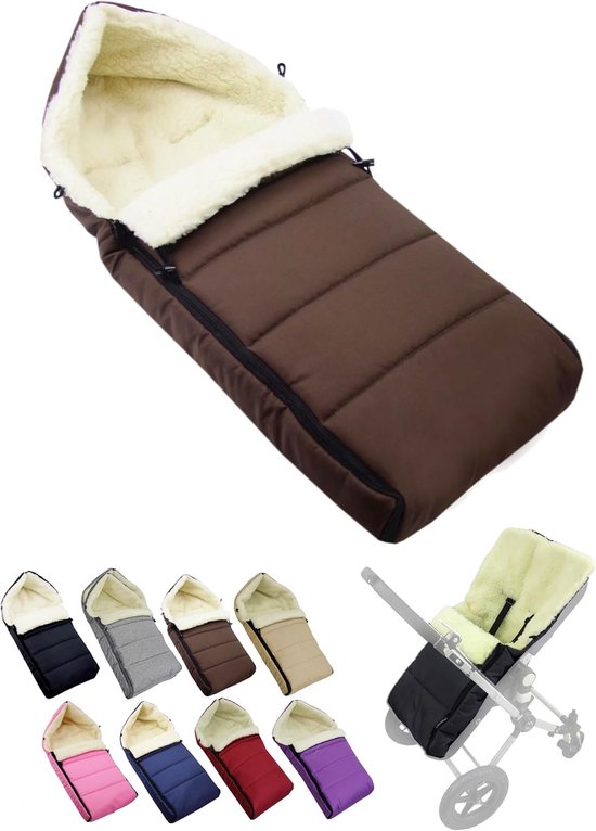 Warme Wintervoetenzak voor Kinderwagen en Buggy met Schapenvacht - 108 cm Bruin van Merkloos
