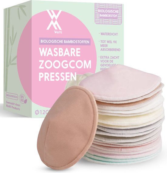 Wasbare zoogcompressenn 16 stuks - 100% Biologisch - Cup B t/m G - Wasbaar - Milieuvriendelijk- Bamboestof - Inclusief waszakje en opbergetui van $