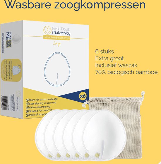 Wasbare zoogkompressen - herbruikbare zoogcompressen - 70% biologisch bamboe 30% katoen - 6 stuks - First Days Maternity van Merkloos