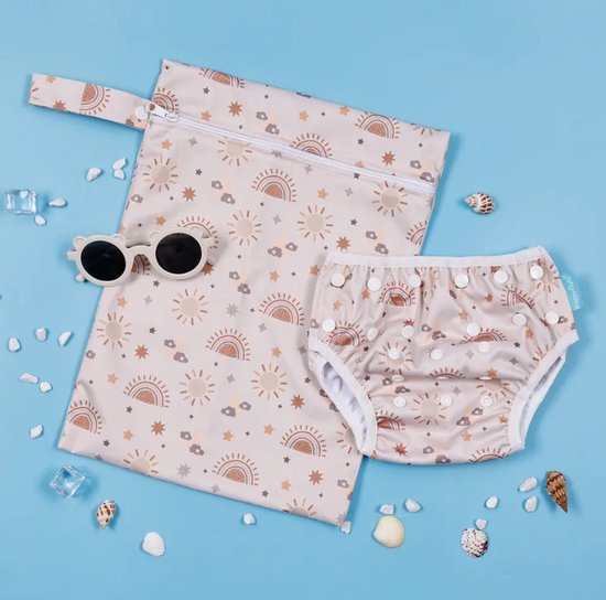 wasbare zwemluier - met opberg tas - design zon - creme - 0 - 4 jaar van Luvelo
