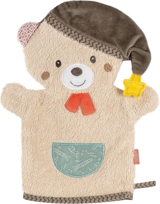 Waschhandschuh Bär für Babys und Kinder - Waschlappen mit Tiermotiv für Badespaß