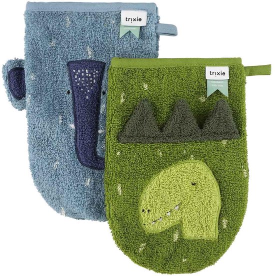 Washandje 2-pack | Mr. Dino - Mrs. Elephant van Merkloos