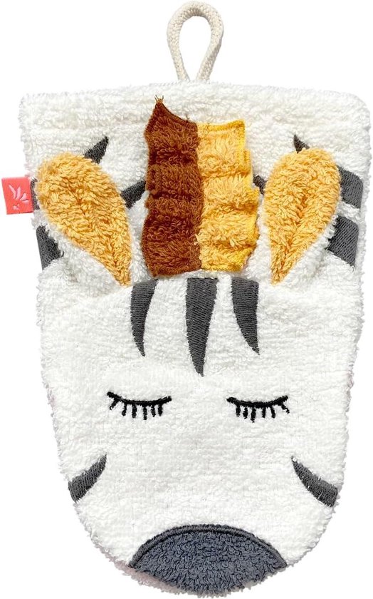 Washcloth Zebra - children's washcloth with animal face made of 100% GOTS certified organic cotton - kikadu hydrofiele washandjes van Kikadu