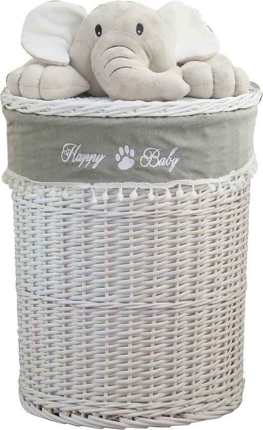 Wasmand met Pluche Dier Olifant - Grijs 46cm D x 62cm H van Merkloos