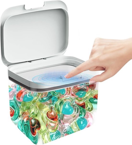 Wasmiddelopslagbox 4,5 L - Opbergdoos voor Waspoeder en Wascapsules met Pop-up Sluiting en Maatbeker